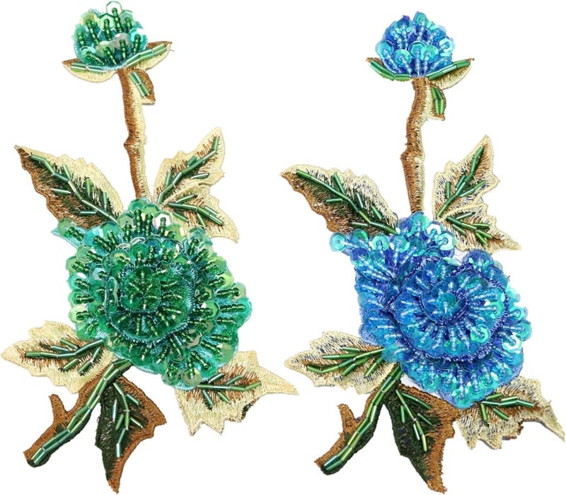 JRYYR Rose Sequin Applique, Embroidered Patch Flower for Dresses and Other Garments Decorative Rose Patches (Blue) - Image 2